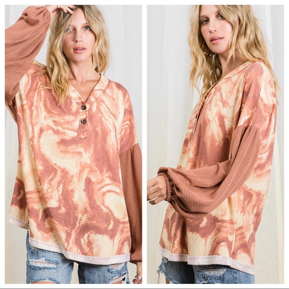 Marble print knit fabric boxy tunic top - Picture 4 of 6